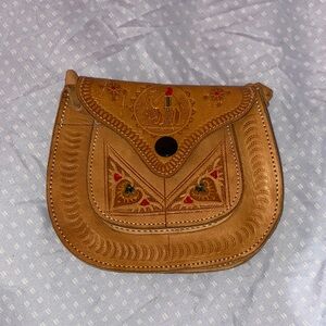 Embroidered Tan Leather Women's Bag